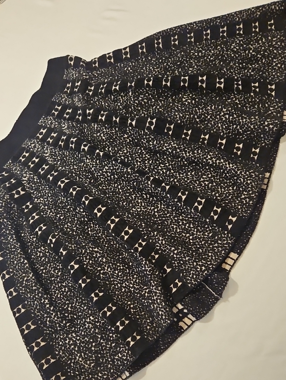 Moth Black & Cream Patterned Skater Skirt0031